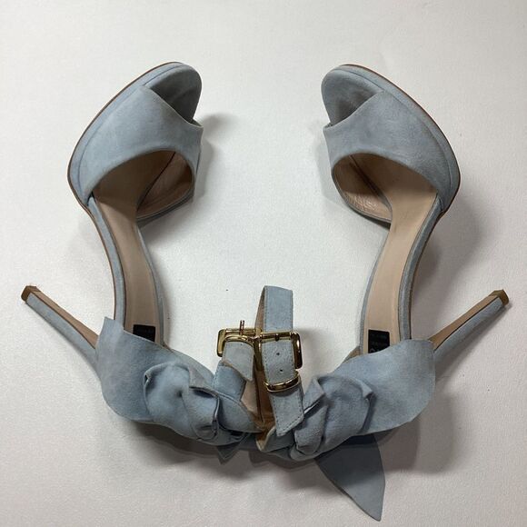 ISLO Isabella Lorusso Back Bow Open Toe Light Blue Suede Heels Size EU 37 - Picture 8 of 16